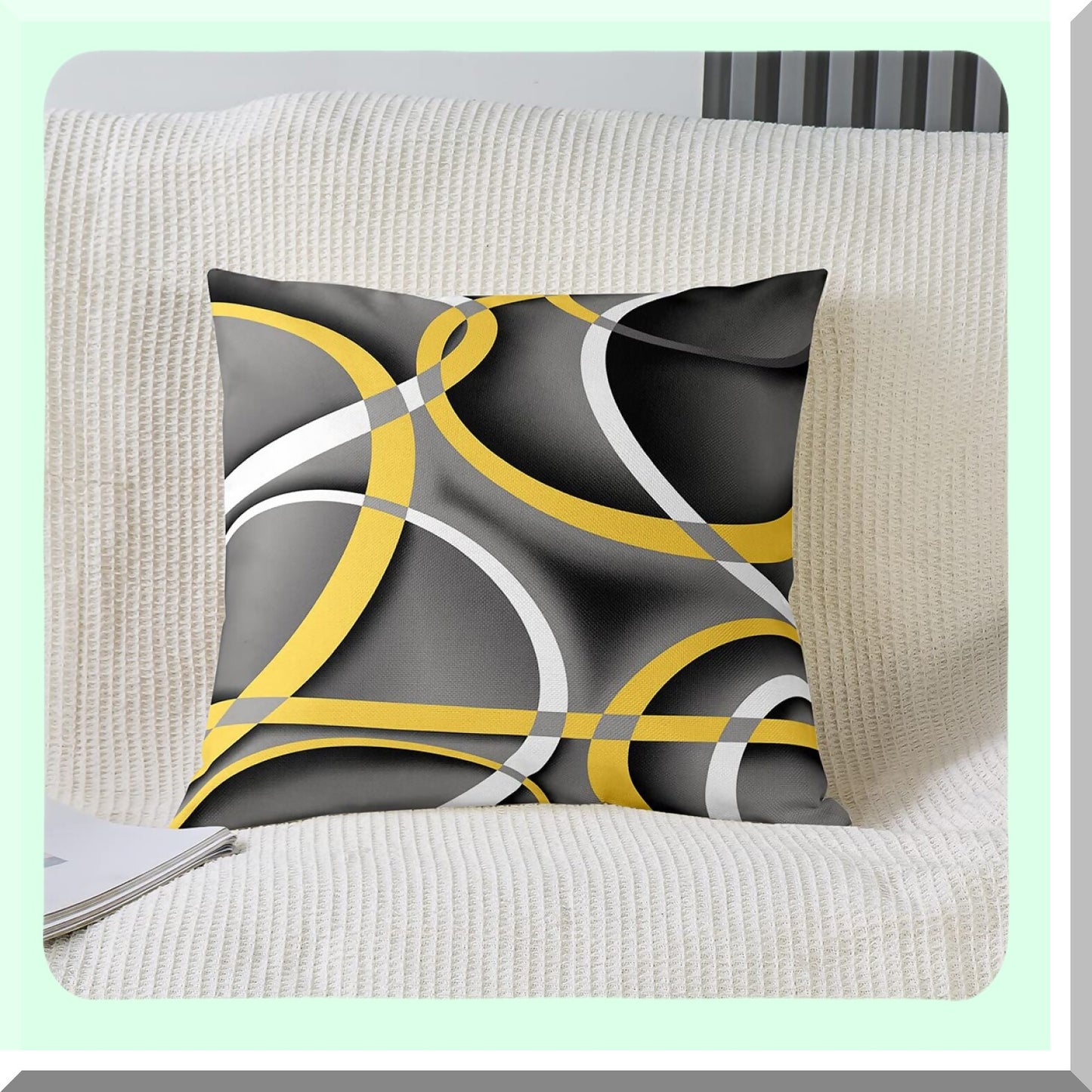 Abstract Lines Decorative Cushion Set - Geometric Circle Yellow Gray White Pillow Cover for Car Chairs Sofa - Modern Simple Style Case for Teens Men Adults 20x20 Inch - Pack of 2