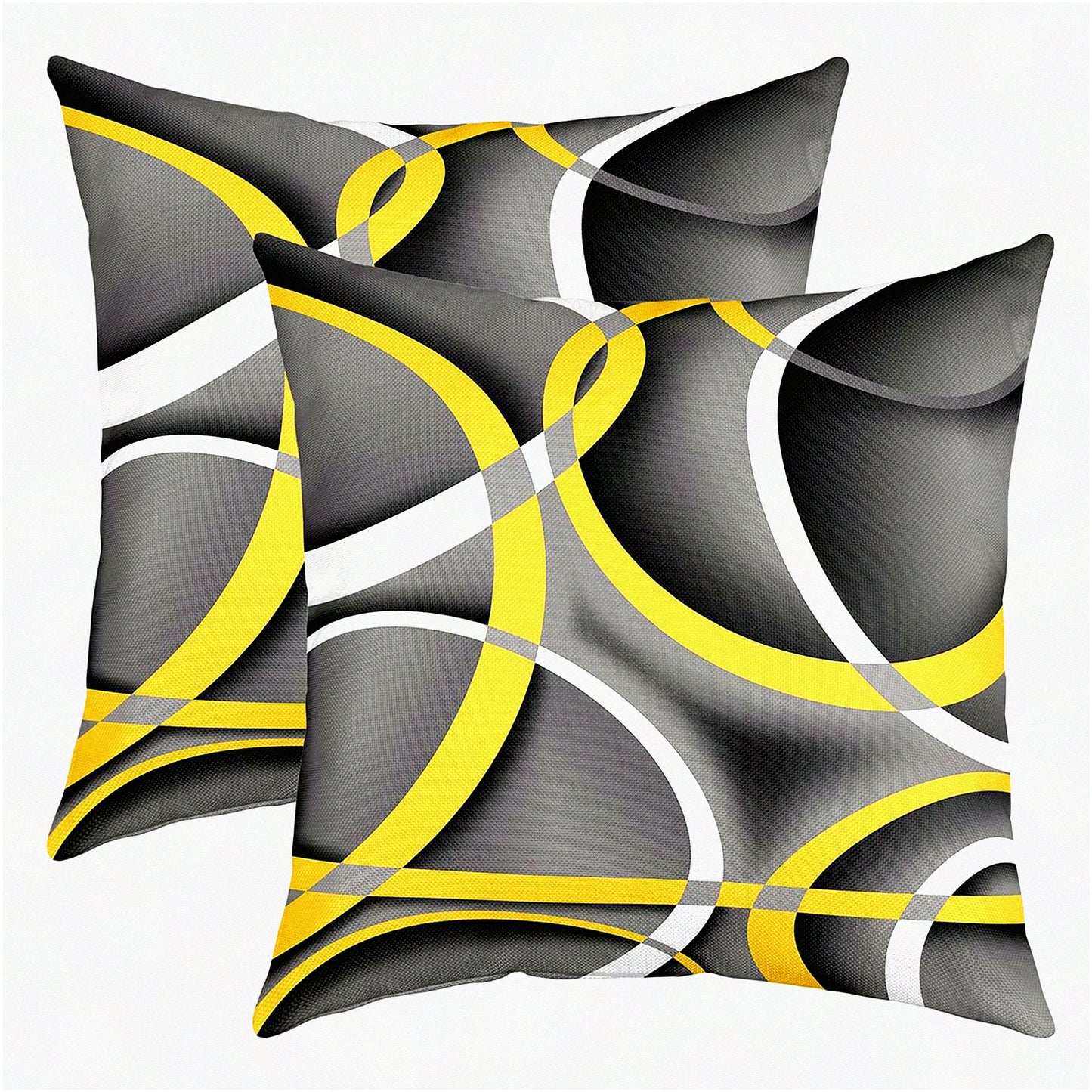 Abstract Lines Decorative Cushion Set - Geometric Circle Yellow Gray White Pillow Cover for Car Chairs Sofa - Modern Simple Style Case for Teens Men Adults 20x20 Inch - Pack of 2