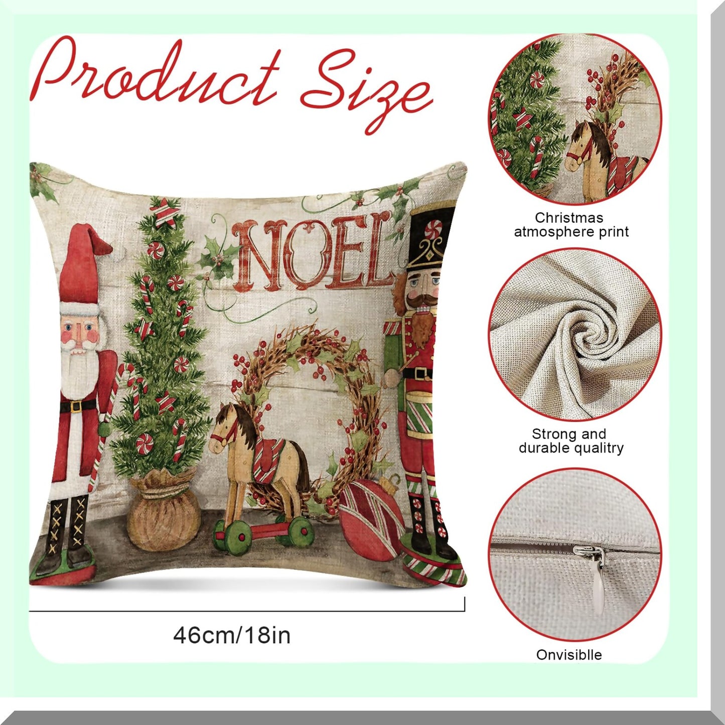 Red Linen Throw Pillow Covers - Xmas Series 4 Pack Zippered Cushion Sofa Couch Pillowcases for Home Decorations.