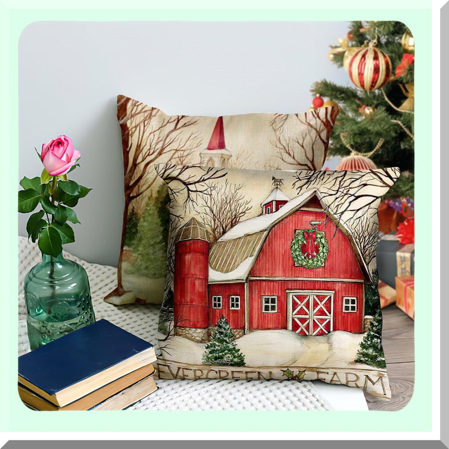 Red Linen Throw Pillow Covers - Xmas Series 4 Pack Zippered Cushion Sofa Couch Pillowcases for Home Decorations.