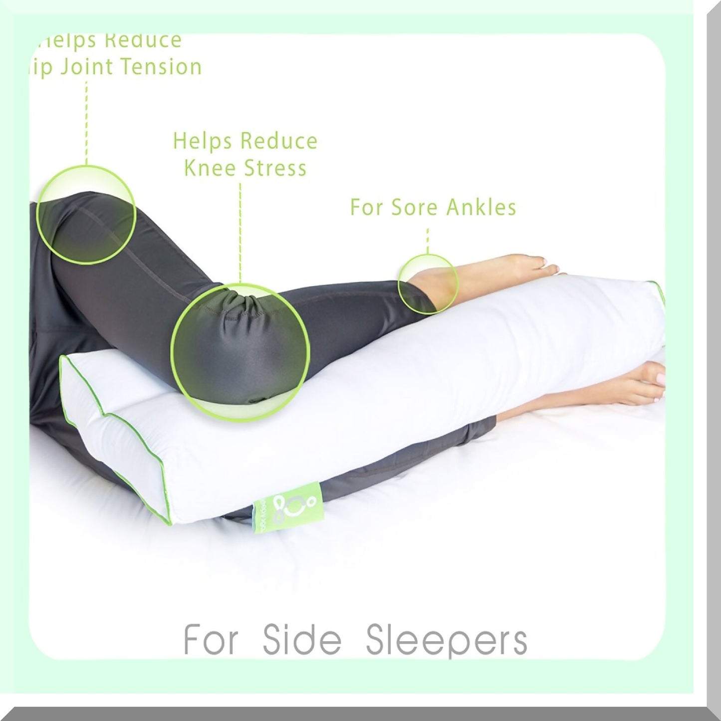 ErgoKnee Support Pillow - Hypoallergenic Down Alternative for Side Sleepers, Washable, 26" x 13" x 3", White - Leg Back Pain Relief