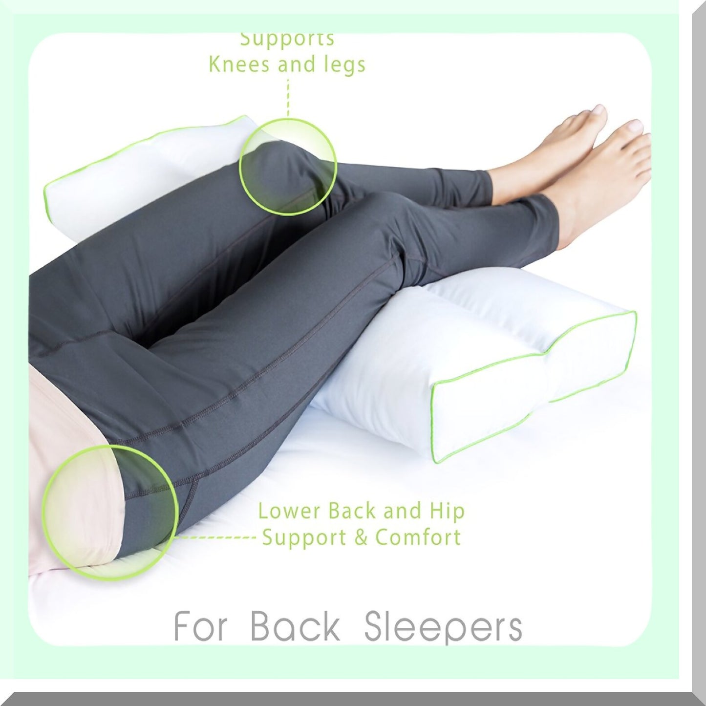 ErgoKnee Support Pillow - Hypoallergenic Down Alternative for Side Sleepers, Washable, 26" x 13" x 3", White - Leg Back Pain Relief