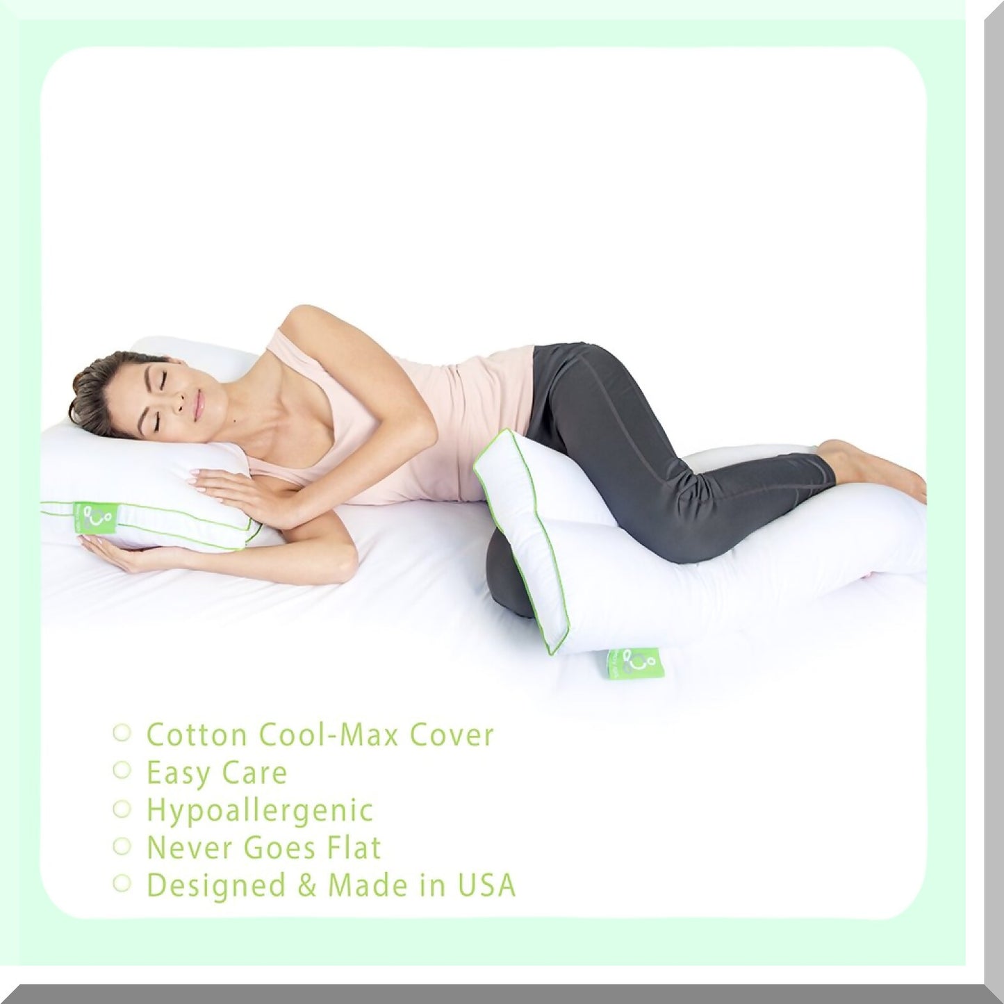 ErgoKnee Support Pillow - Hypoallergenic Down Alternative for Side Sleepers, Washable, 26" x 13" x 3", White - Leg Back Pain Relief