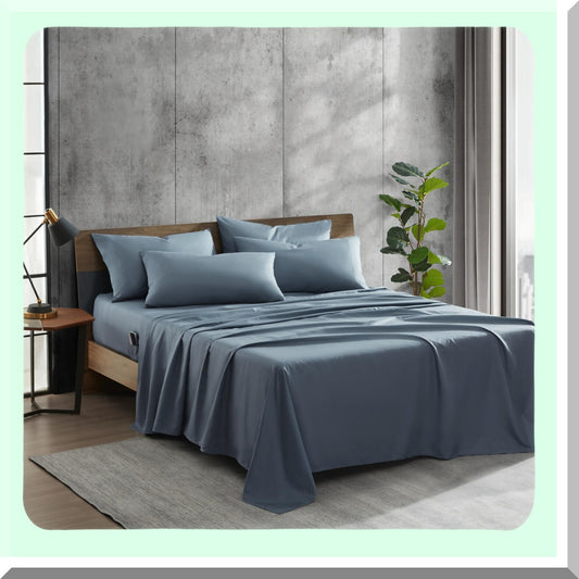 CoolBreeze EcoSoft Queen Sheet Set - 6-Piece Bedding, Wrinkle-Resistant & Cooling, Solid Blue - Sustainable Recycled Polyester - Luxurious Comfort & Quality - Solutions for a Restful Sleep