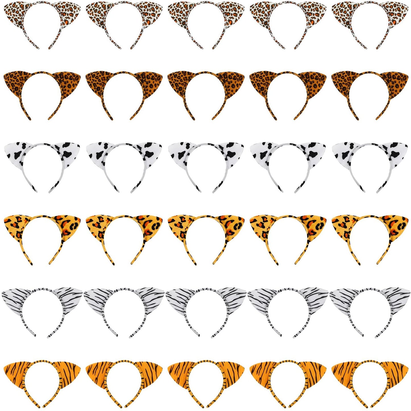 Jungle Safari Kids Headband Set - 30-Piece Woodland Zoo Animal Ears Birthday Party Favors - Fun Jungle Theme Headbands for Children