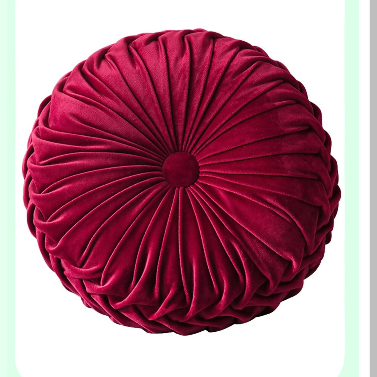 Luxury Velvet Round Throw Pillow - Wine Red Decorative Cushion for Couch & Bed - Small Bedroom Accent Pillow 13.7 inches