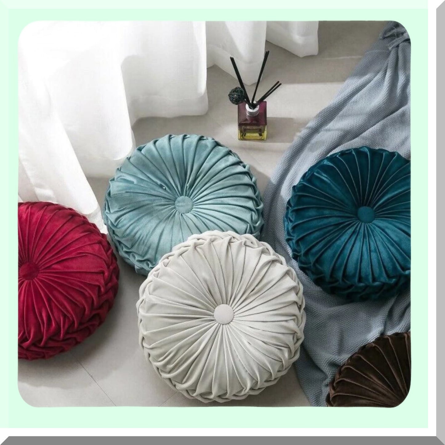 Luxury Velvet Round Throw Pillow - Wine Red Decorative Cushion for Couch & Bed - Small Bedroom Accent Pillow 13.7 inches