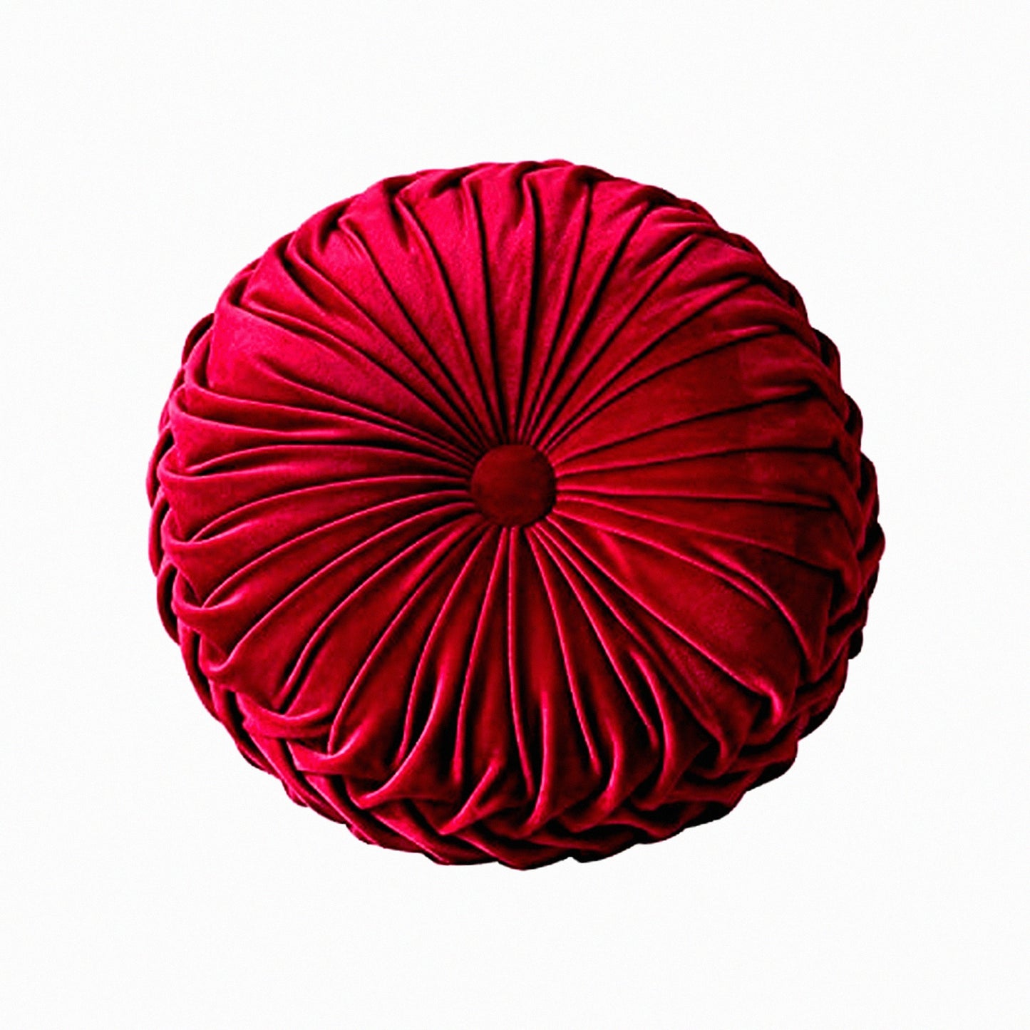 Luxury Velvet Round Throw Pillow - Wine Red Decorative Cushion for Couch & Bed - Small Bedroom Accent Pillow 13.7 inches