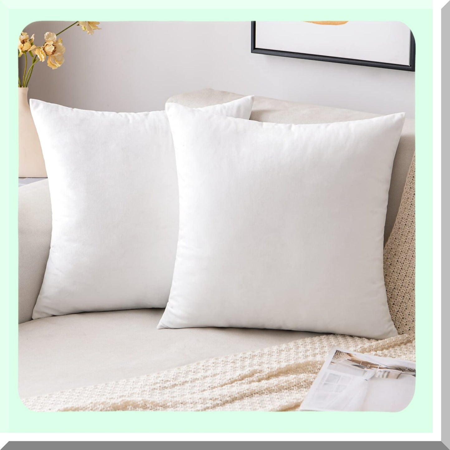VelvetSoft Square Pillowcase Set - 2 Pack Decorative Cushion Covers for Sofa, Bedroom, Chair, Car - 18x18 Inch White - Plush Throw Pillow Cover