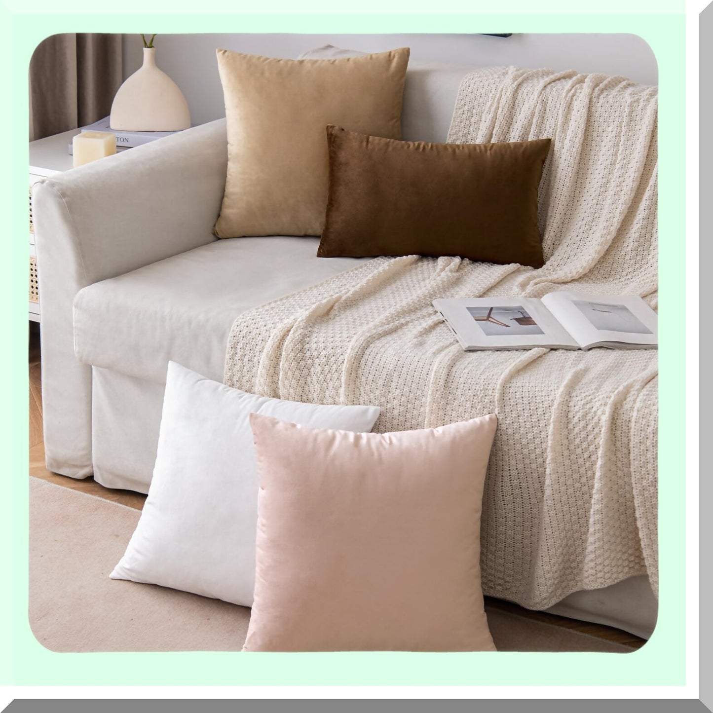 VelvetSoft Square Pillowcase Set - 2 Pack Decorative Cushion Covers for Sofa, Bedroom, Chair, Car - 18x18 Inch White - Plush Throw Pillow Cover