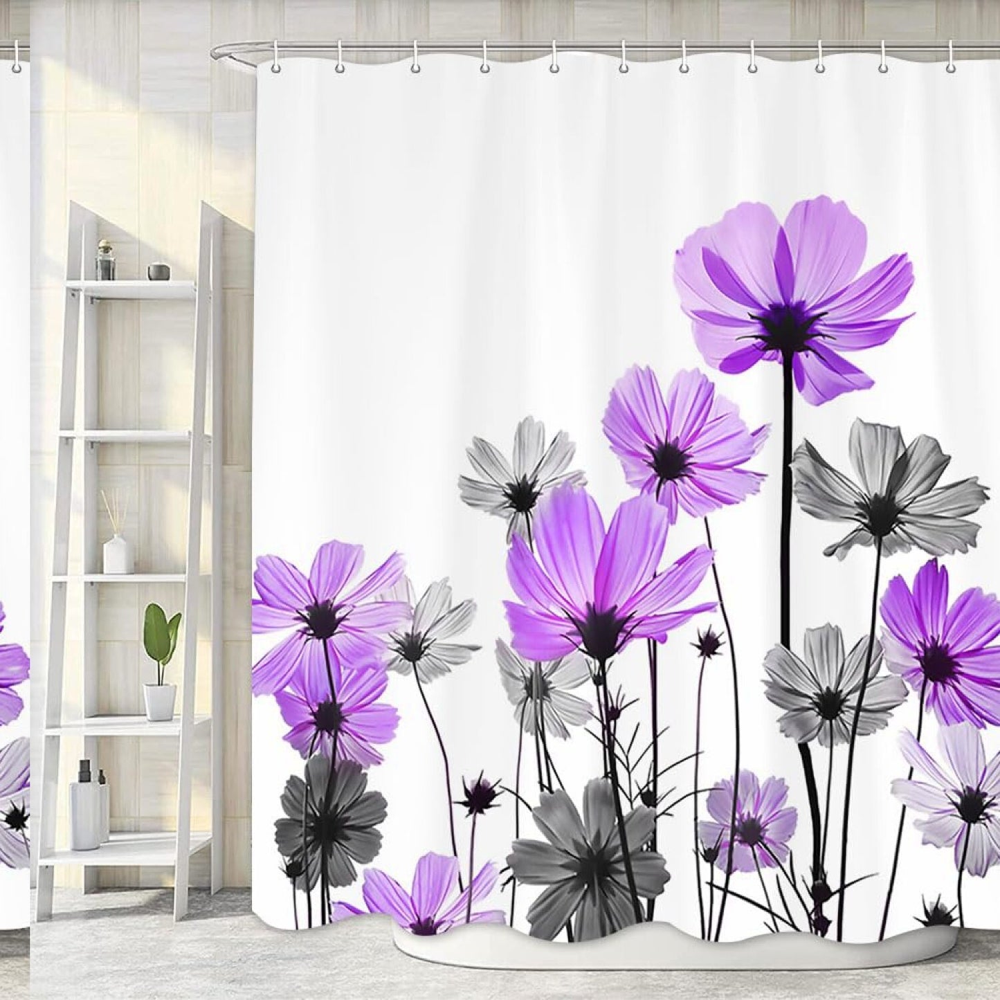 Purple Floral Shower Curtain 72x72 Inches
