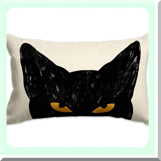 Black Cat Lumbar Pillow Cover - Outdoor Decorative Home Sofa Decoration - 12x20 Decorations Pillows