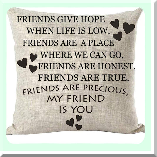 Friendship Hope Inspirational Quote Decorative Pillow Cover - Black Word Art Love Friends - Home Living Room Bed Sofa Car Cotton Linen Square 18 x 18 Inches