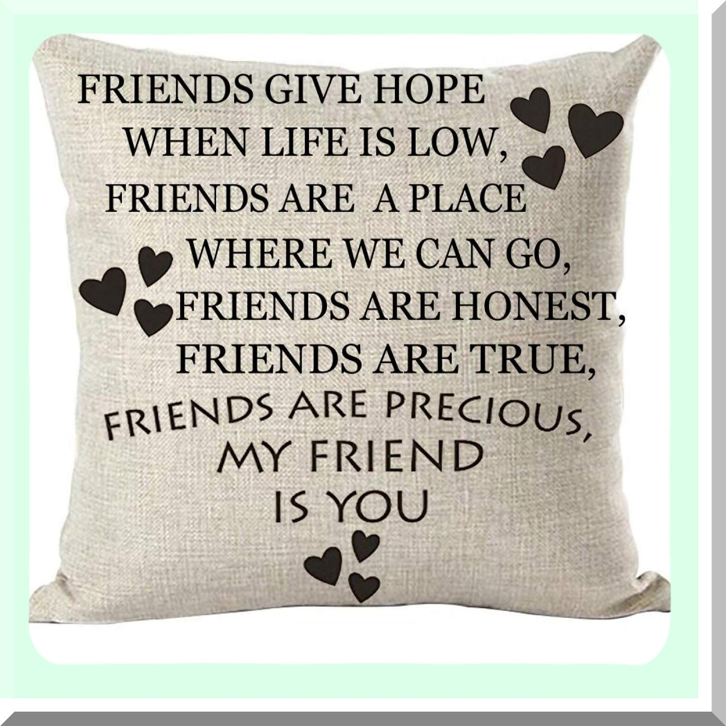 Friendship Hope Inspirational Quote Decorative Pillow Cover - Black Word Art Love Friends - Home Living Room Bed Sofa Car Cotton Linen Square 18 x 18 Inches