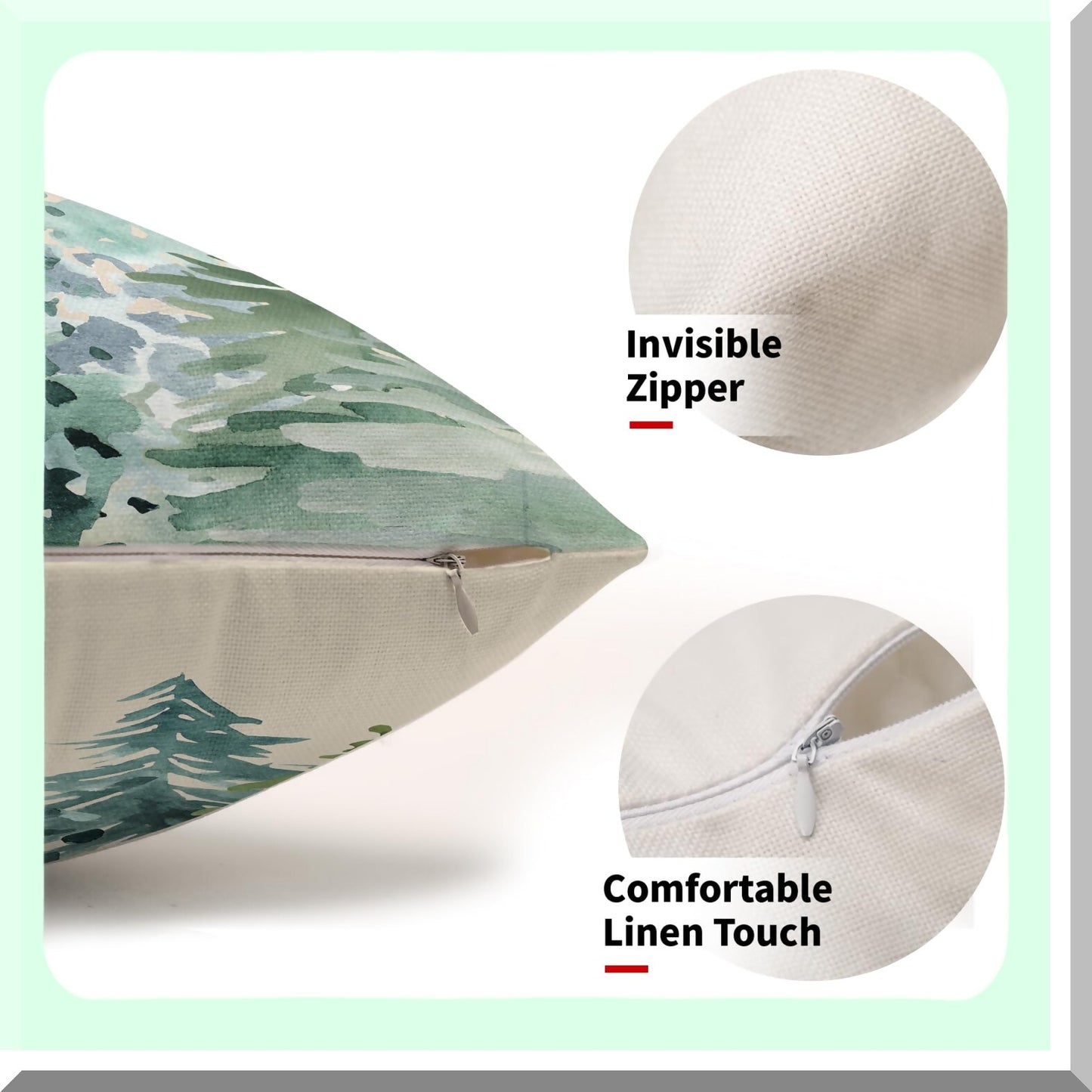 Nature's Winter Forest Lumbar Pillow Covers - Set of 2 Watercolor Blue Green Tree Print Decorative Cushion Cases for Home Sofa Couch Bed Outdoor.