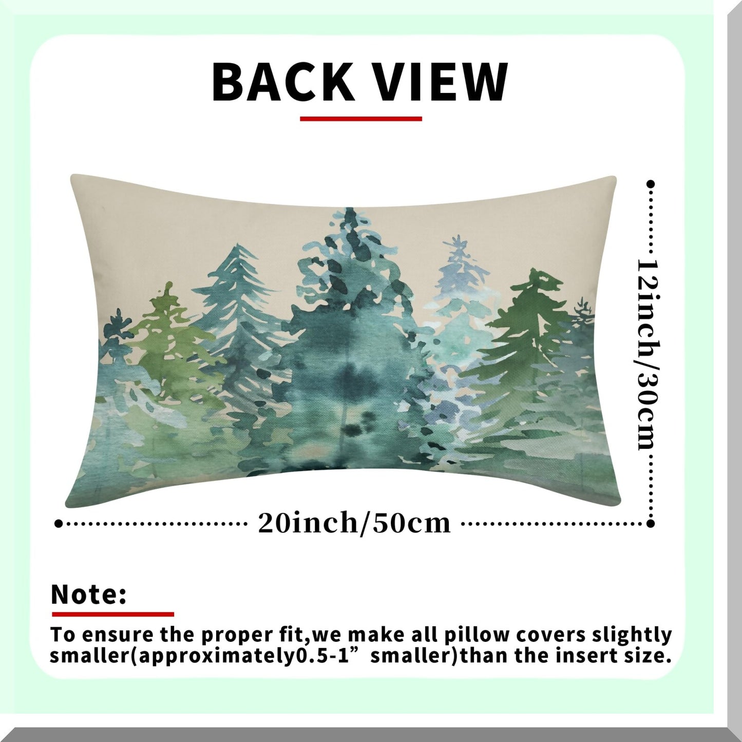 Nature's Winter Forest Lumbar Pillow Covers - Set of 2 Watercolor Blue Green Tree Print Decorative Cushion Cases for Home Sofa Couch Bed Outdoor.