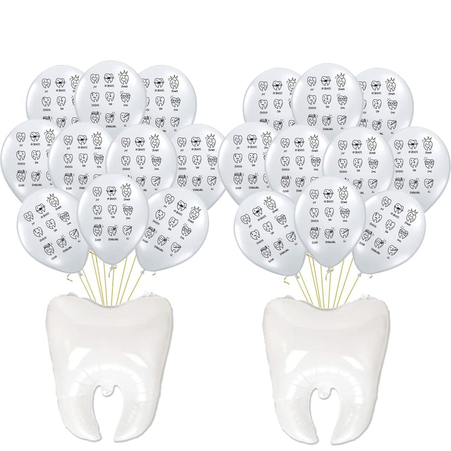 Toothie Party Balloons Set - 22pc Teeth Themed Birthday Baby Shower Decorations Kit with White Latex Balloons for Boys and Girls Dental Party Theme