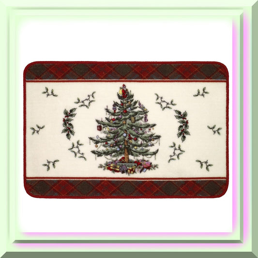 Cotton Bath Mat Holiday Tree Tartan Rug