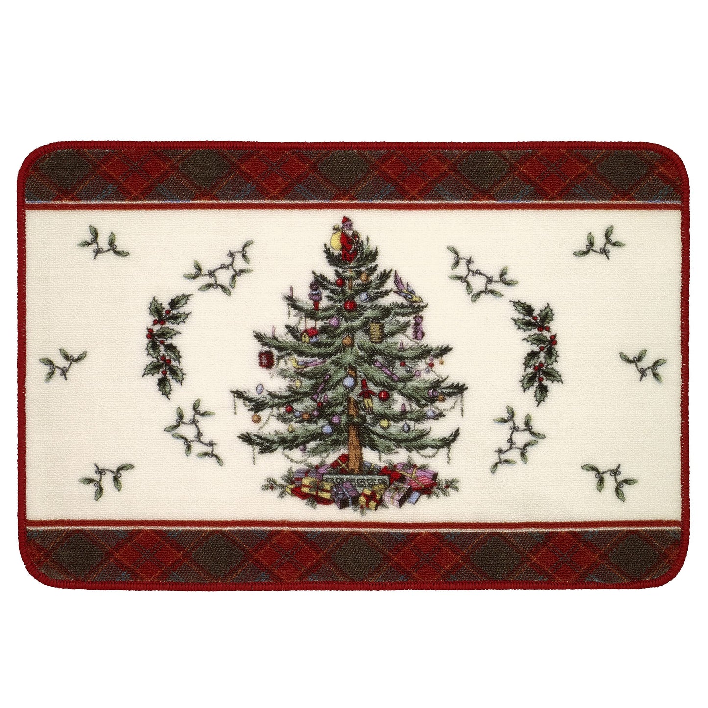 Cotton Bath Mat Holiday Tree Tartan Rug