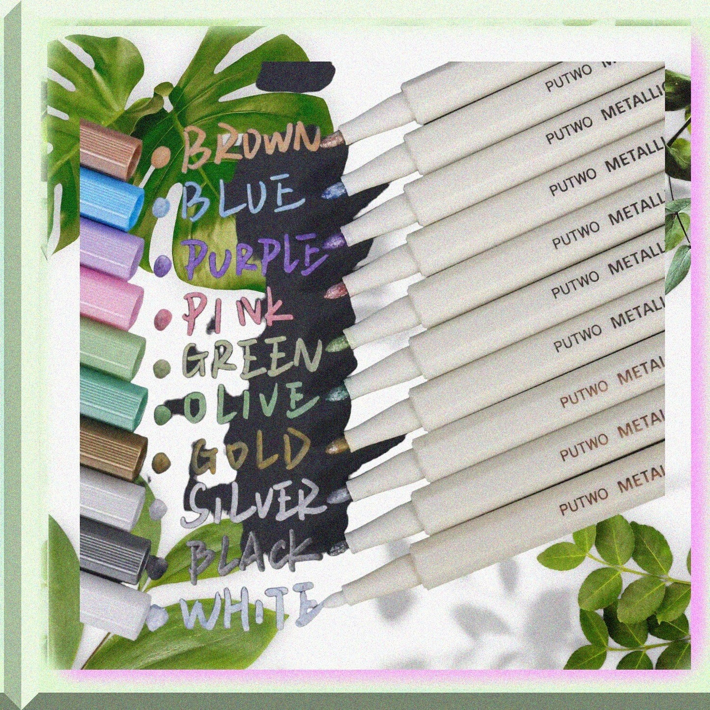 Set of 10 Metallic Marker Pens Multicolor