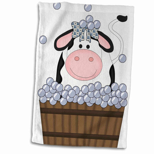 3D Rose Girl Cow Wooden Bath Tub Towel 15" x 22"
