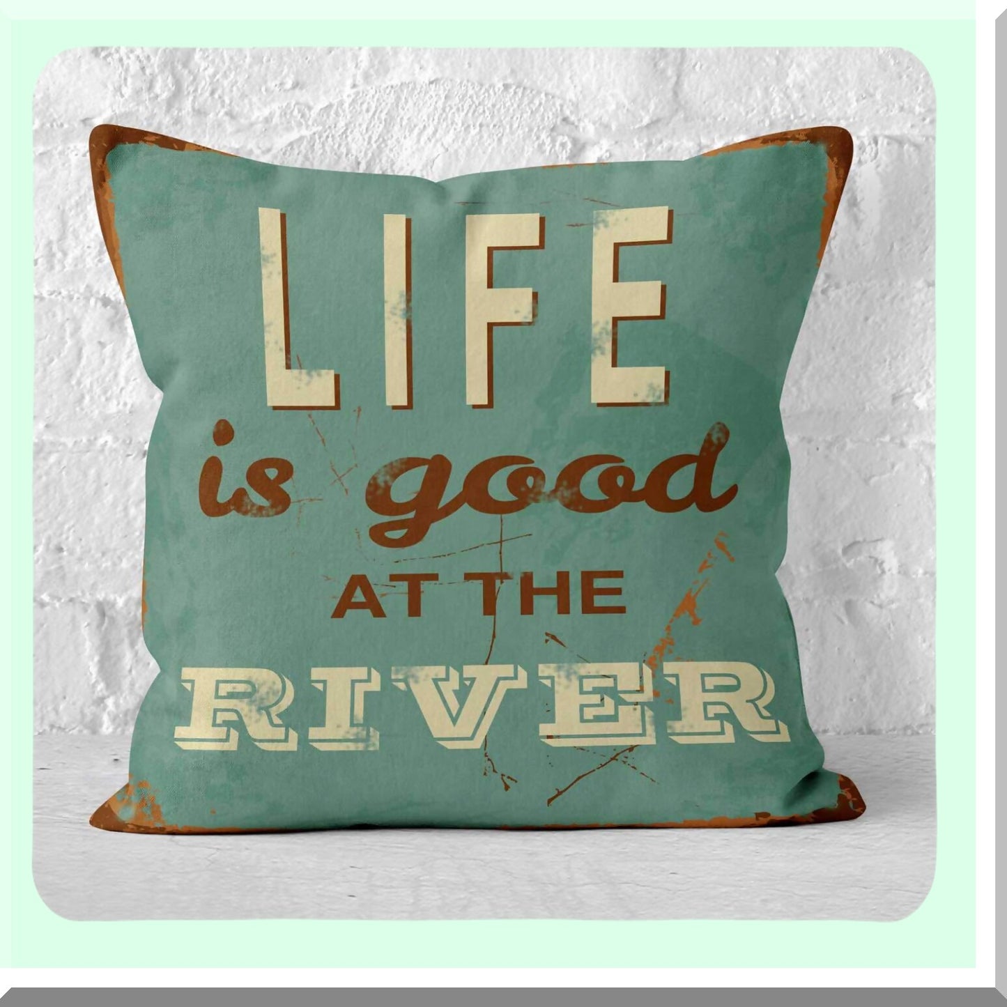 River Retreat Vintage Throw Pillow Cover - Life is Good Collection - 18x18 Square Decorative Cushion Case - River House Decor - Good Vibes Home Accent