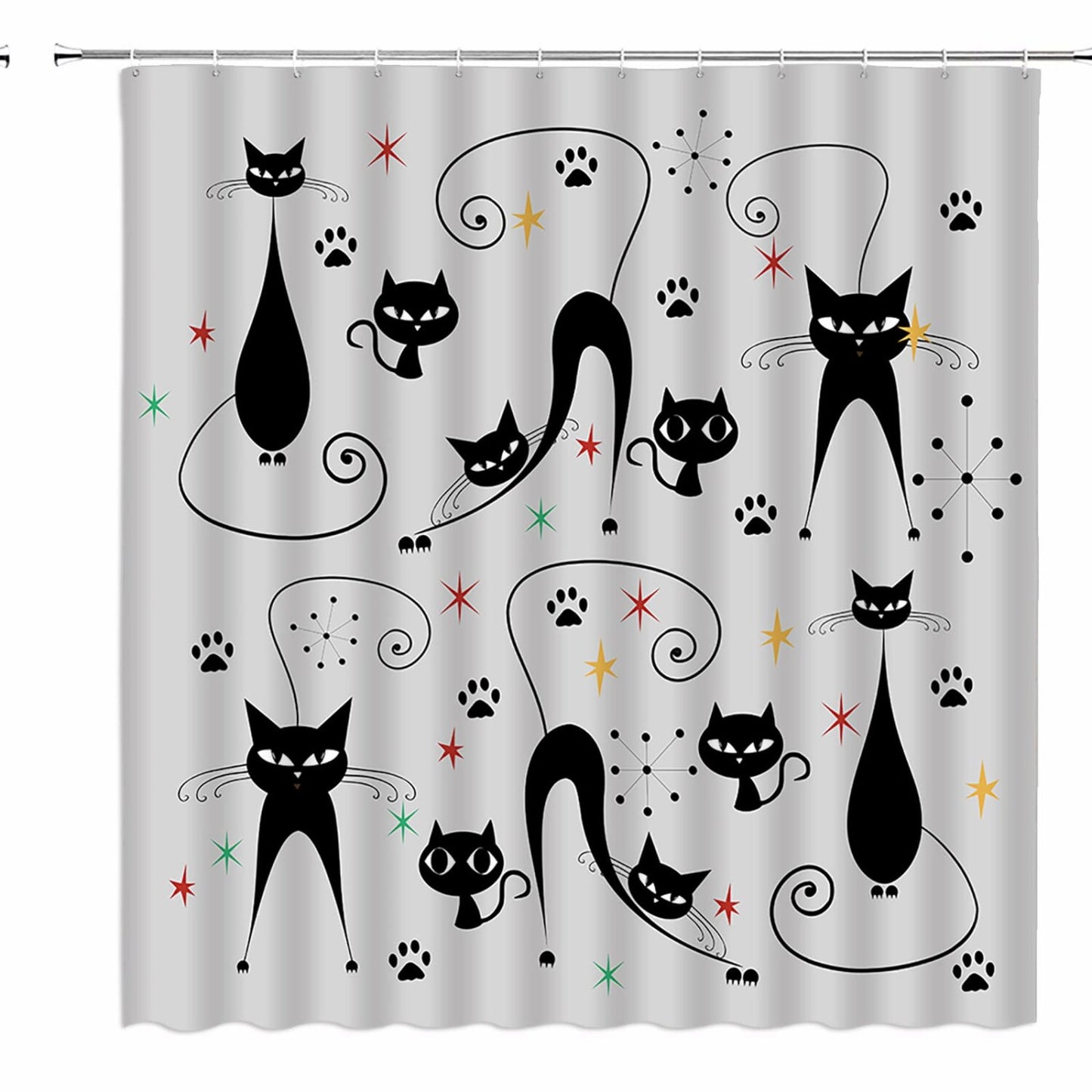 Mid Century Modern Shower Curtain Black Gray 70x70 Inches