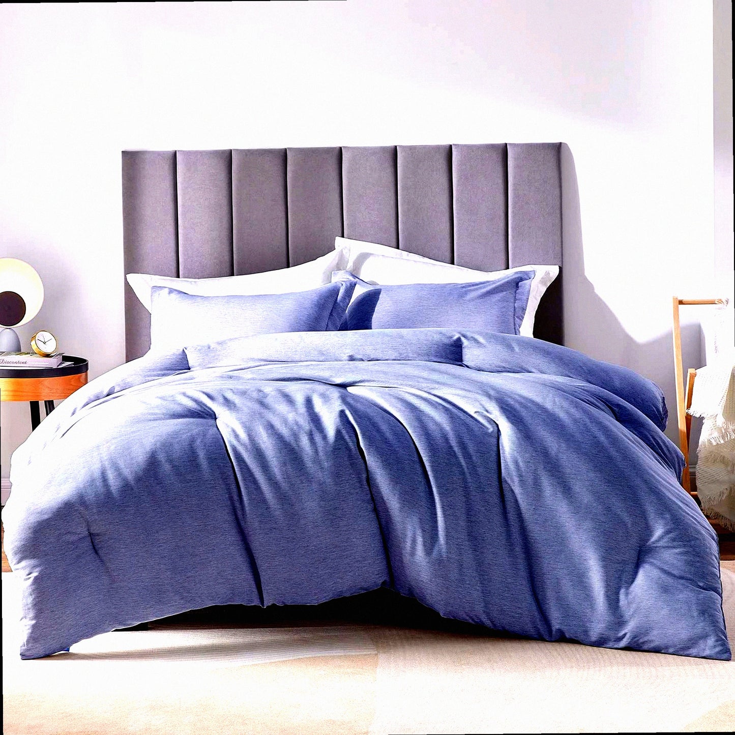 Blue CaliLux Comforter Set - 3 Piece Luxury Bedding Set | All Season Soft & Breathable | Lightweight Fluffy Comforter with 2 Pillow Shams | California King Size