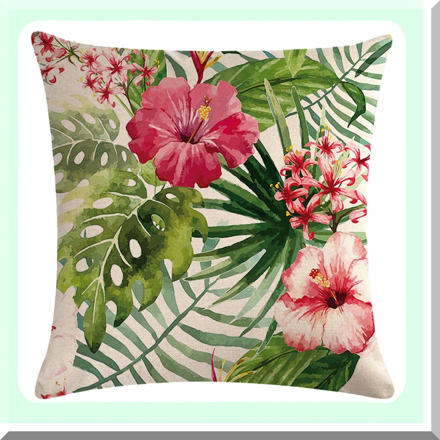 Tropical Leaves Farmhouse Pillow Covers - Set of 2 Spring Decorative Cushion Cases for Patio Sofa Couch - 18x18 Flower Throw Pillowcases