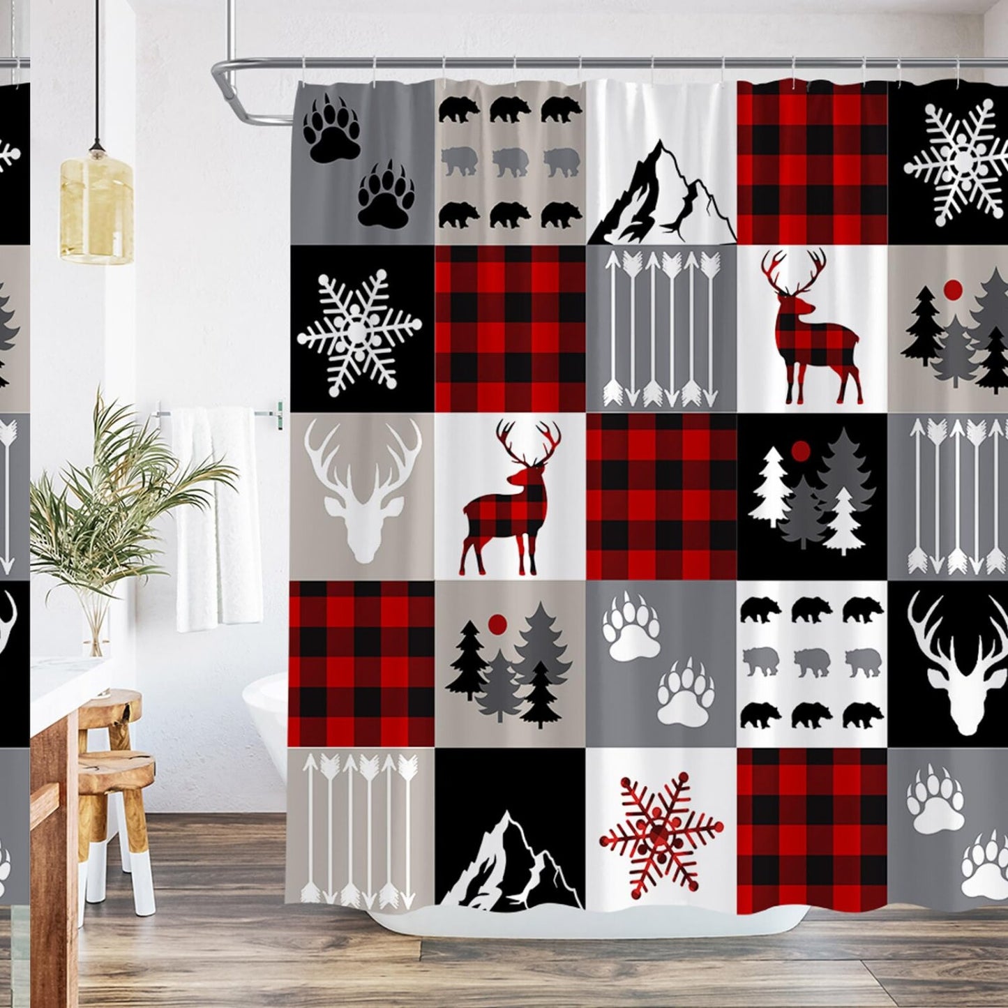 Red Black Buffalo Check Shower Curtain 70x70 Inch