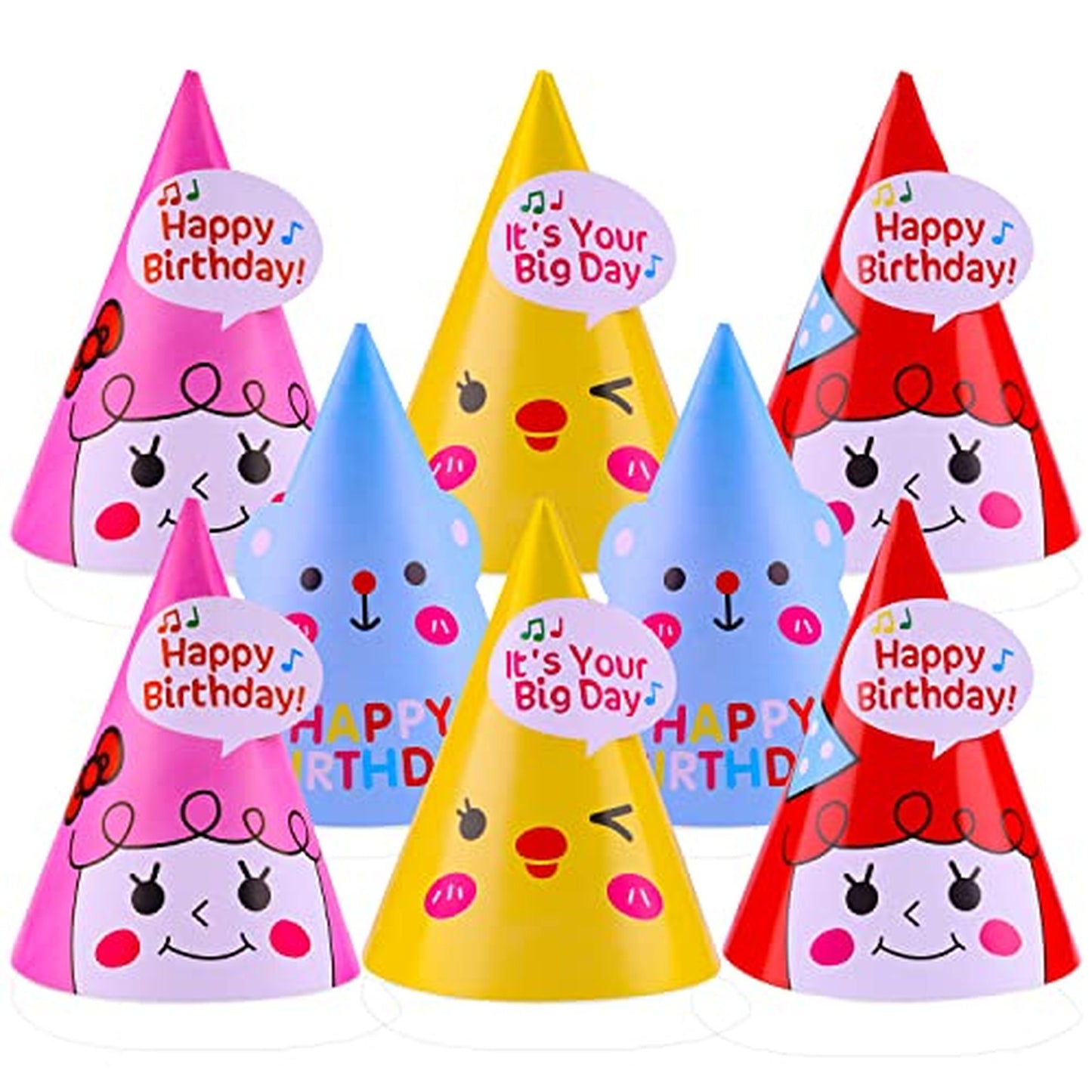 Rainbow Party Cone Hats - Fun Art Caps for Kids & Adults! Colorful Birthday Party Hats with Cartoon Designs - Set of 30 Pieces for a Festive Celebration!