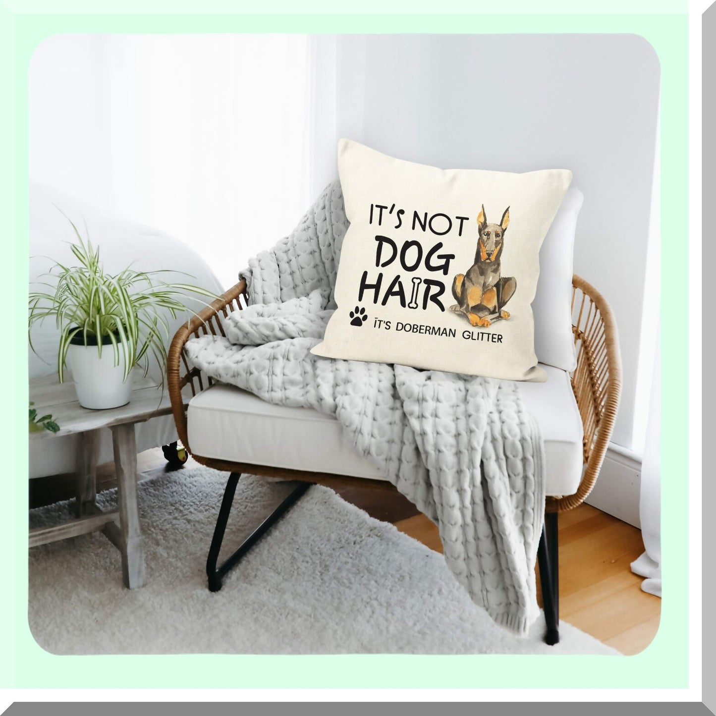 Doberman Glitter Funny Quote Throw Pillow - Dog Lover Gifts for Home Decor - Watercolor Cotton Linen Sofa Cushion Cover - 18 x 18 Inch