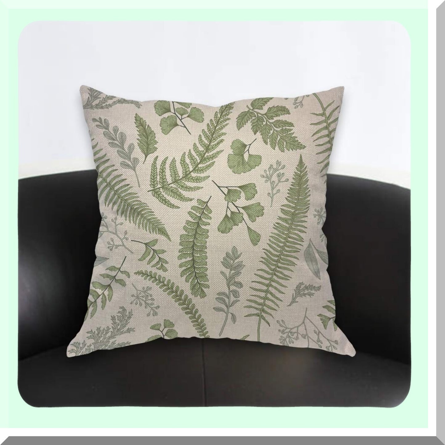 Botanical Bliss Pillow Cover - Herbs & Fern Foliage 18x18 Inch Luxury Decorative Cushion for Home Couch Bed - Nature Inspired Room Decor for Men, Women, Boys & Girls