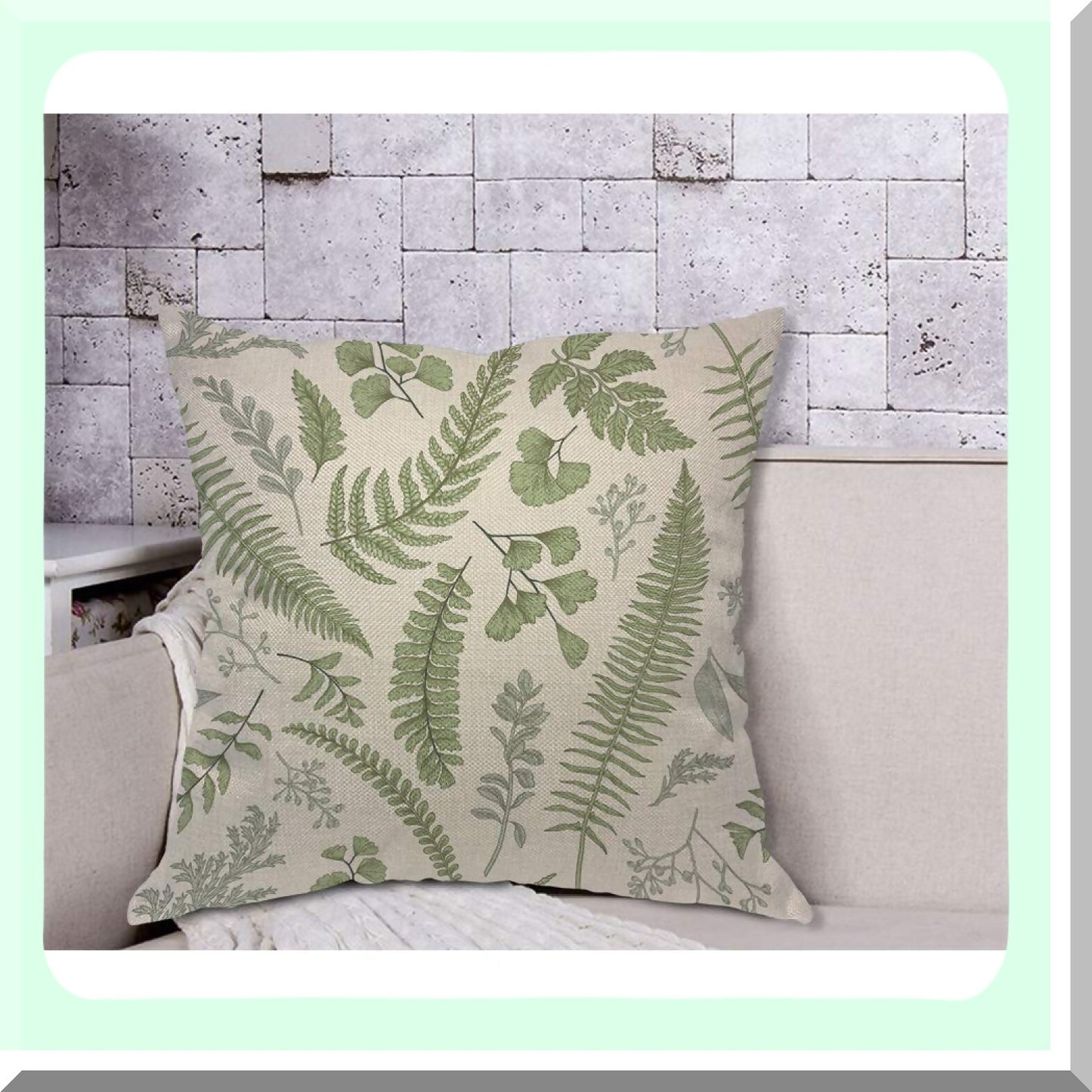 Botanical Bliss Pillow Cover - Herbs & Fern Foliage 18x18 Inch Luxury Decorative Cushion for Home Couch Bed - Nature Inspired Room Decor for Men, Women, Boys & Girls