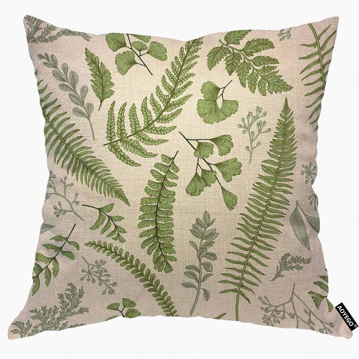 Botanical Bliss Pillow Cover - Herbs & Fern Foliage 18x18 Inch Luxury Decorative Cushion for Home Couch Bed - Nature Inspired Room Decor for Men, Women, Boys & Girls