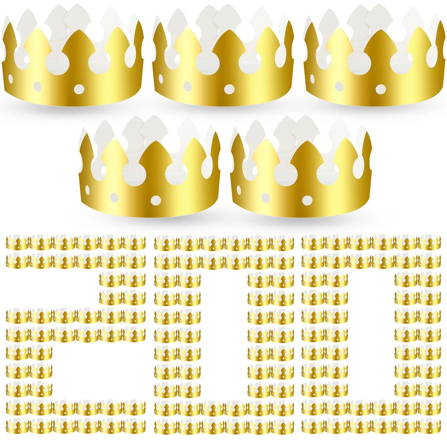 Golden Crown Party Pack - 200 Pcs Gold Paper Crowns for Kids & Adults. Perfect for Birthday Decorations, Princess Parties, and Events.