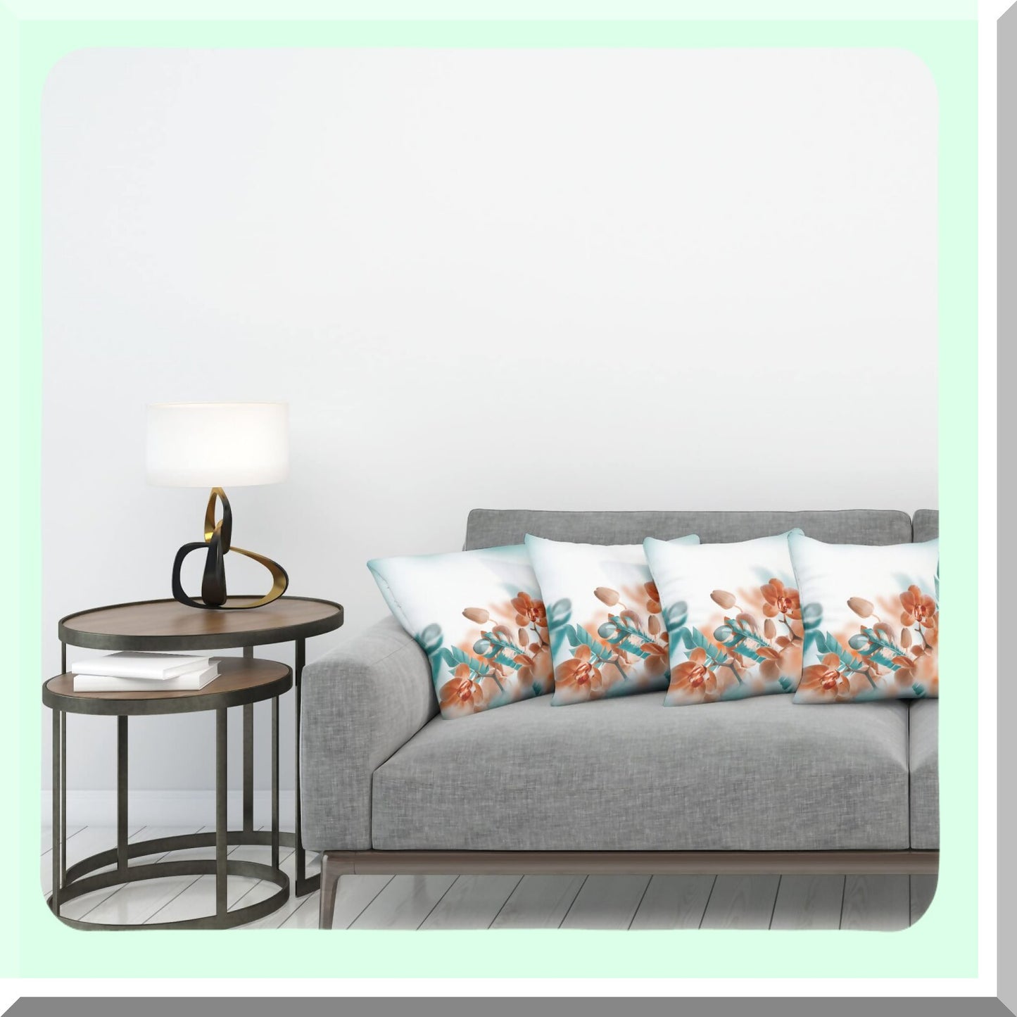 Exotic Orchid Bloom Pillow Set - Tropical Floral Cushion Cover Pack of 4, Modern Art Double-Sided Print, 16" Orange Teal Accent Case