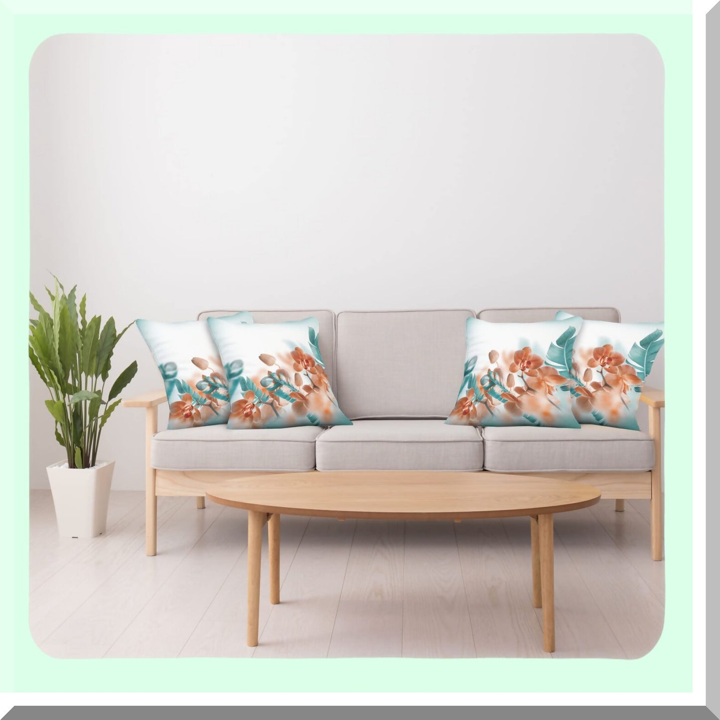 Exotic Orchid Bloom Pillow Set - Tropical Floral Cushion Cover Pack of 4, Modern Art Double-Sided Print, 16" Orange Teal Accent Case