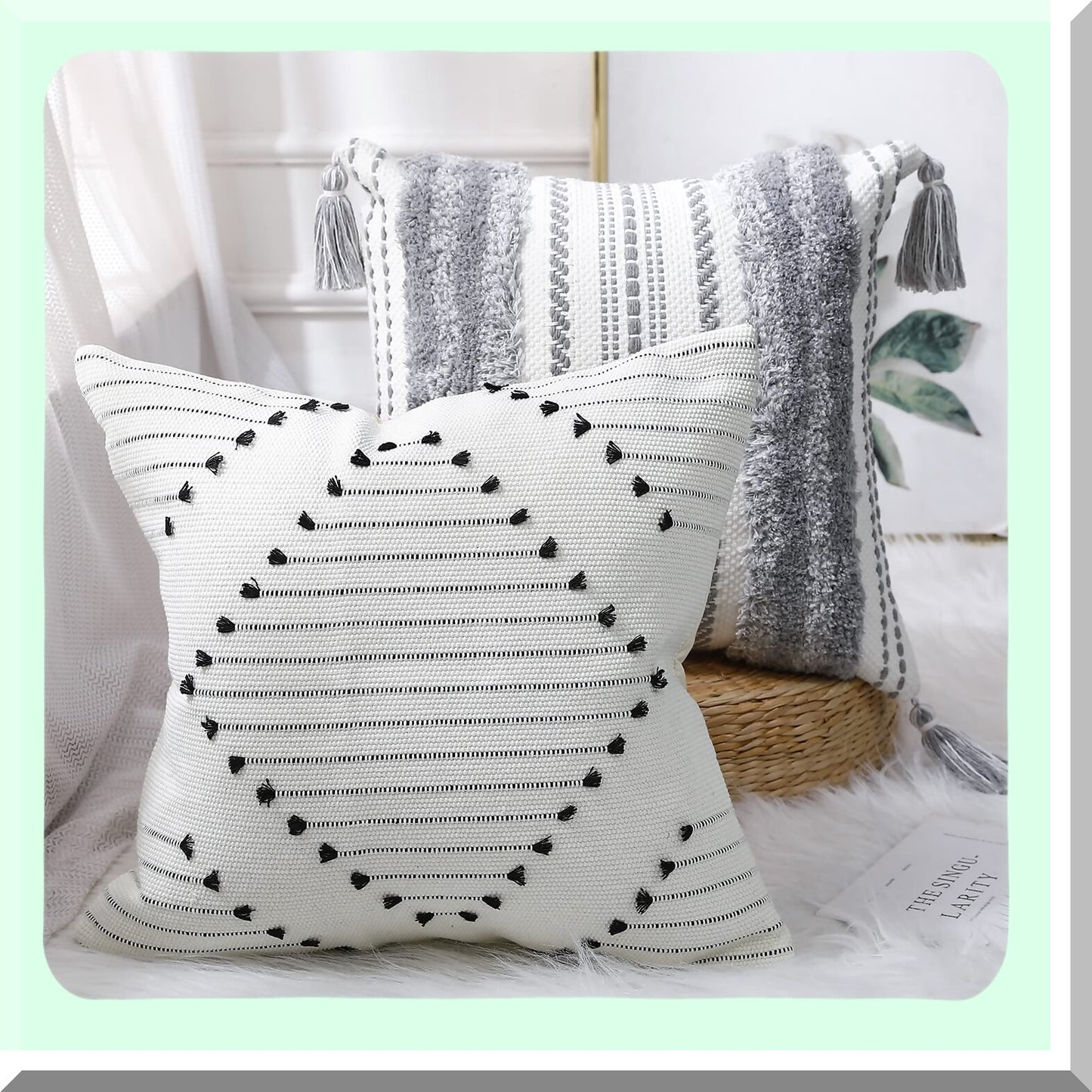 Boho Chic Grey Black Pillowcase Set - Modern Farmhouse Decor Cushion Covers 18x18 for Couch Bed Sofa Living Room - Cute Accent Throw Pillow Covers