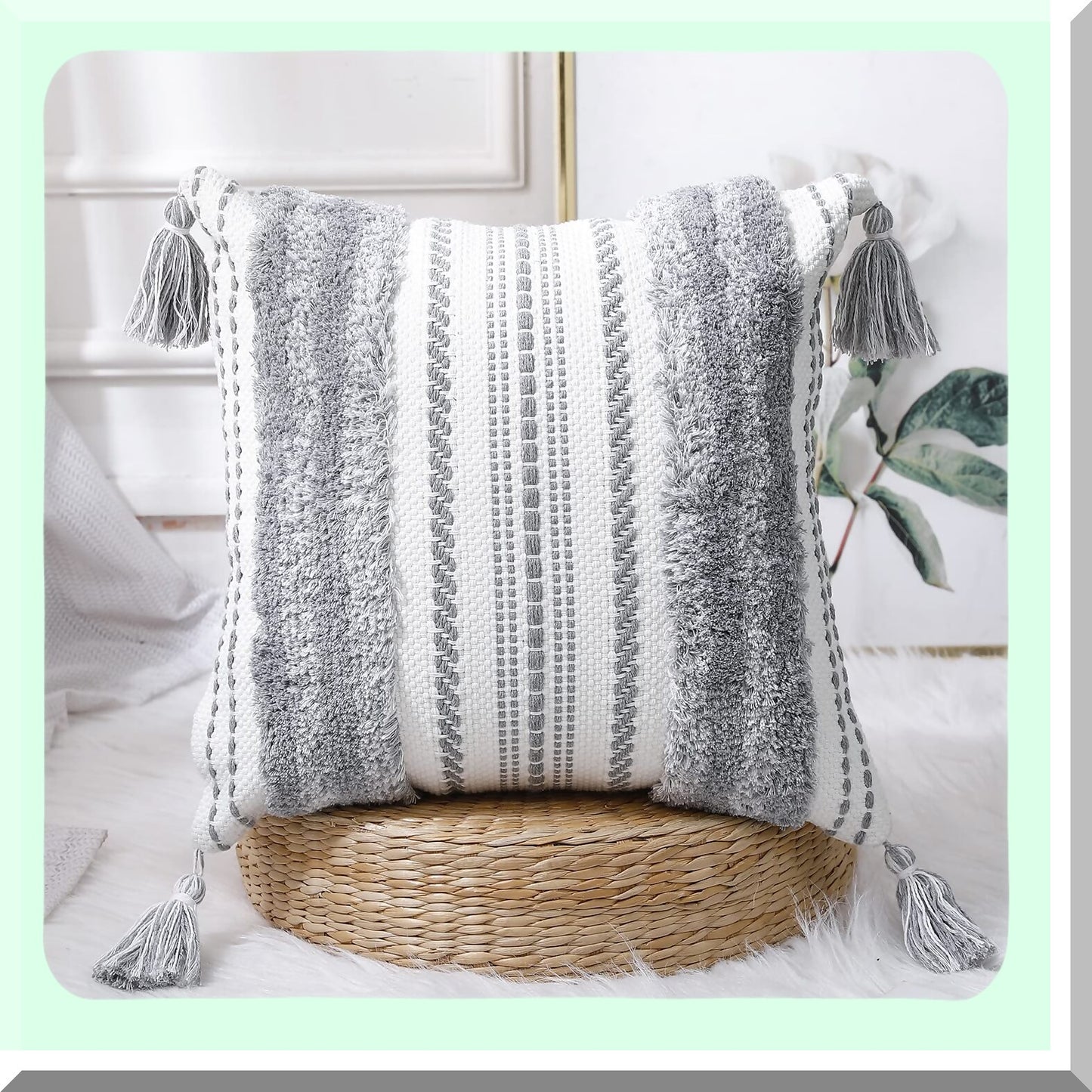 Boho Chic Grey Black Pillowcase Set - Modern Farmhouse Decor Cushion Covers 18x18 for Couch Bed Sofa Living Room - Cute Accent Throw Pillow Covers