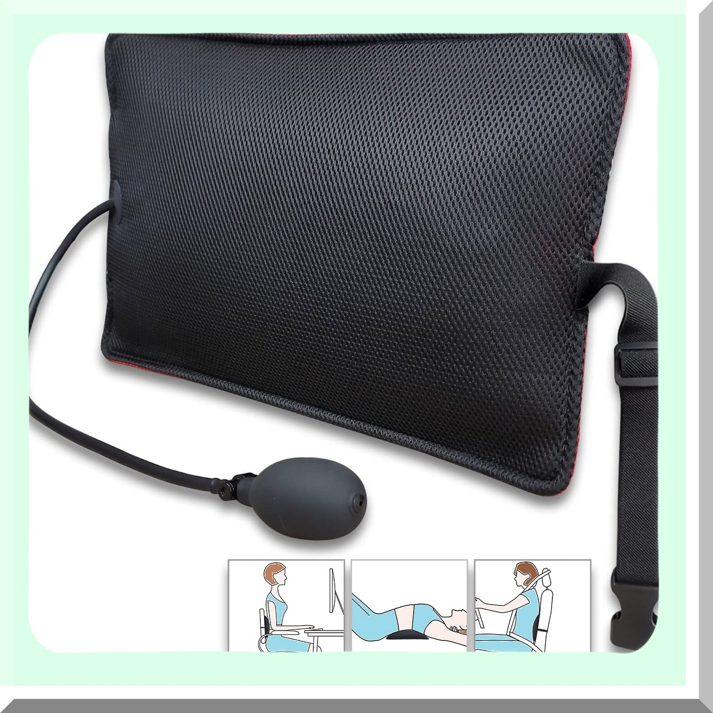 AirFlex Lumbar Support Cushion - Inflatable Pillow for Office Chair & Car Seat, Back Pain Relief with Air Pump - Ergonomic Back Support