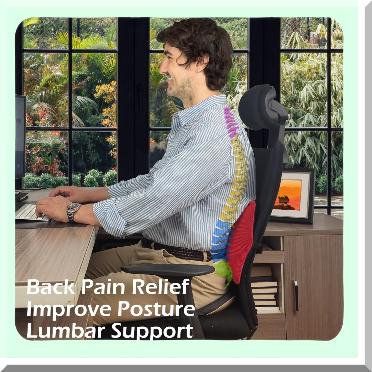 AirFlex Lumbar Support Cushion - Inflatable Pillow for Office Chair & Car Seat, Back Pain Relief with Air Pump - Ergonomic Back Support