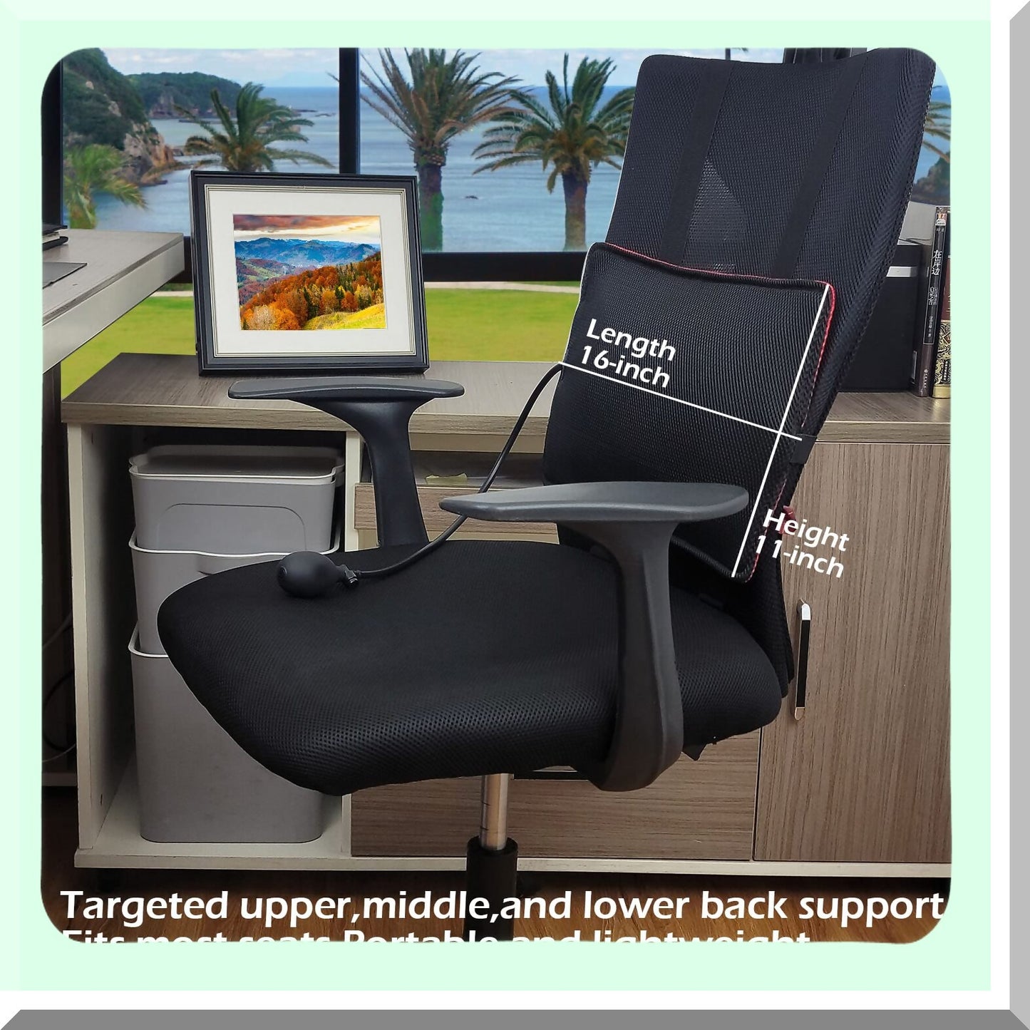 AirFlex Lumbar Support Cushion - Inflatable Pillow for Office Chair & Car Seat, Back Pain Relief with Air Pump - Ergonomic Back Support