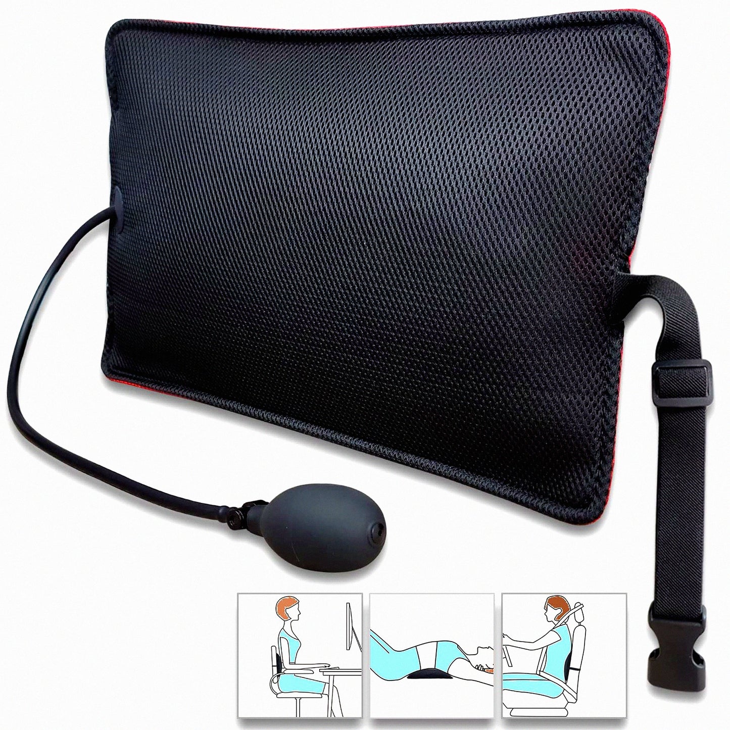 AirFlex Lumbar Support Cushion - Inflatable Pillow for Office Chair & Car Seat, Back Pain Relief with Air Pump - Ergonomic Back Support