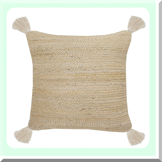 Eco-Friendly Jute Textured Throw Pillow - Sustainable Home Decor Accent - Natural Tan Color - Handwoven Cushion Cover - 1 Count Pack