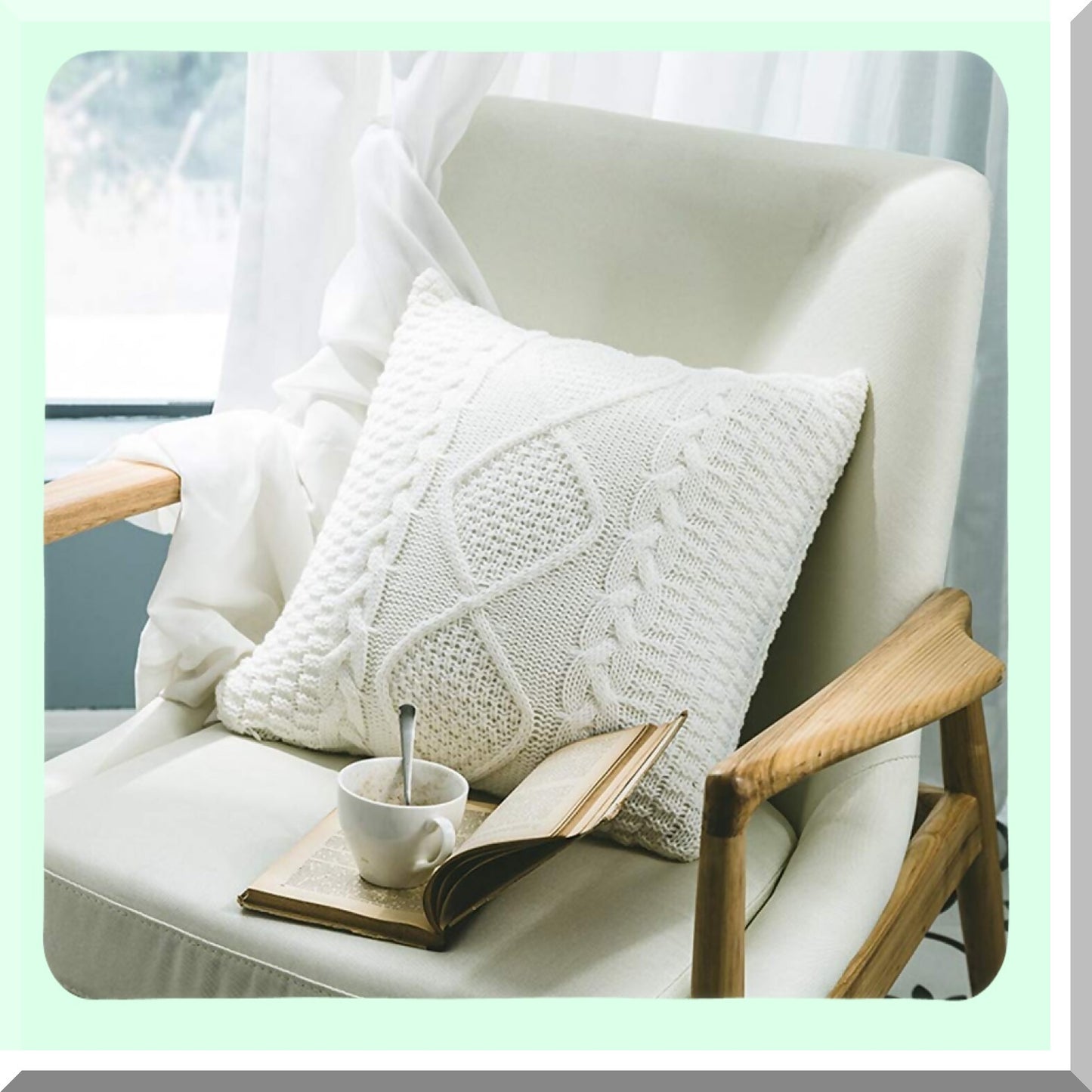 CozyCotton Knit Pillowcase - Soft Decorative Cushion Cover for 18x18 Throw Pillow - Cream Throw Pillow Cover - Cozy Home Decor Accessory