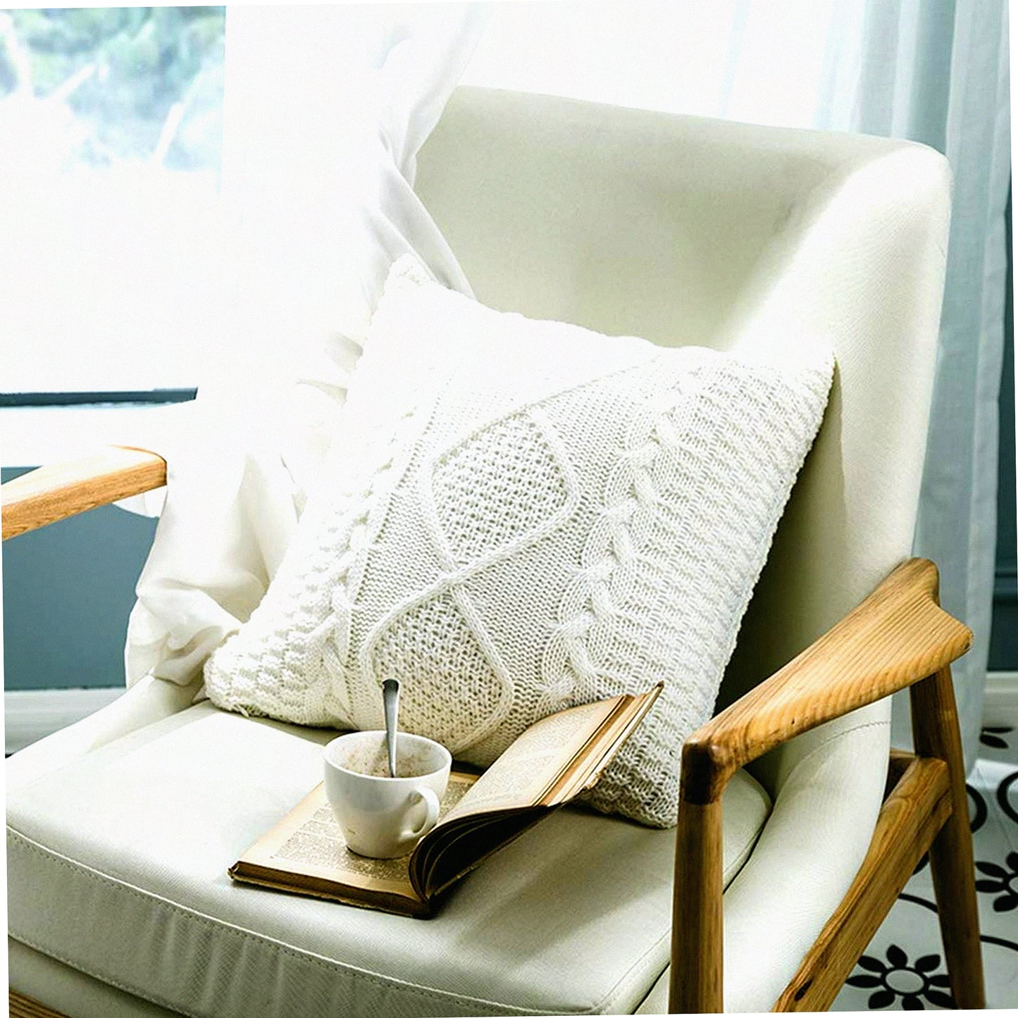 CozyCotton Knit Pillowcase - Soft Decorative Cushion Cover for 18x18 Throw Pillow - Cream Throw Pillow Cover - Cozy Home Decor Accessory