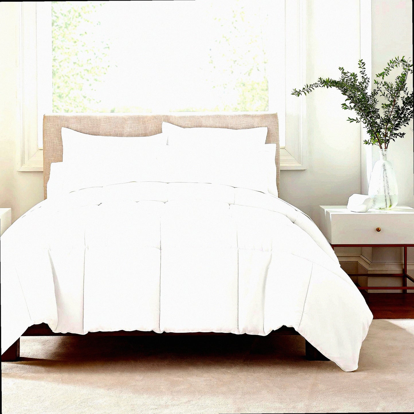 UltraSoft White Comforter Set - Hypoallergenic Solid 3-Piece Bedding Kit for Simply Clean Sleeping Experience