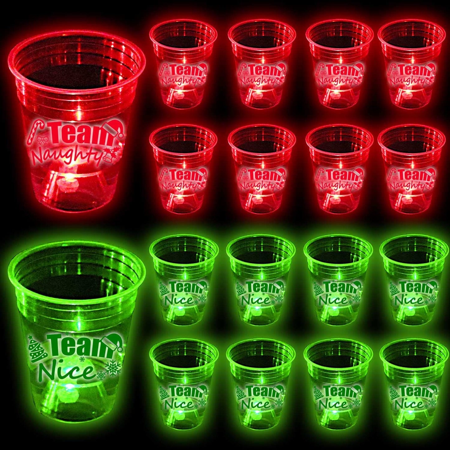 Glowing Party Cups - Set of 24 Vibrant Red and Green Cups for Team Parties, Events, and Celebrations. Perfect Decoration Supplies for Any Party!