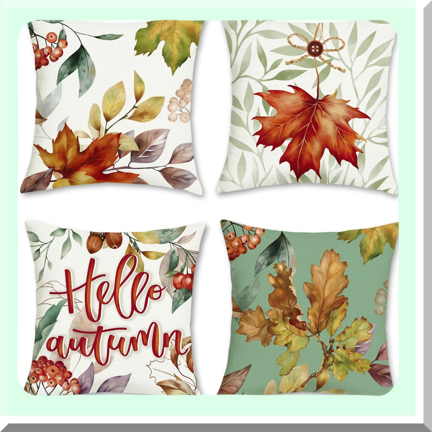 Autumn Maple Leaf Pillow Cover Set - 18x18 Inch Decorative Cases for Couch, Sofa, Garden & Balcony - Polyester Linen Patio Pillows - Pack of 4